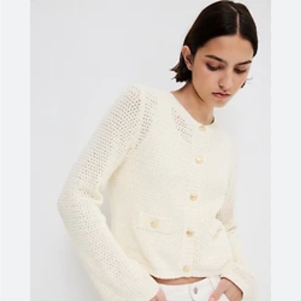 H&M Off-White Boucle Knit Cardigan Large EUC - Picture 2 of 4